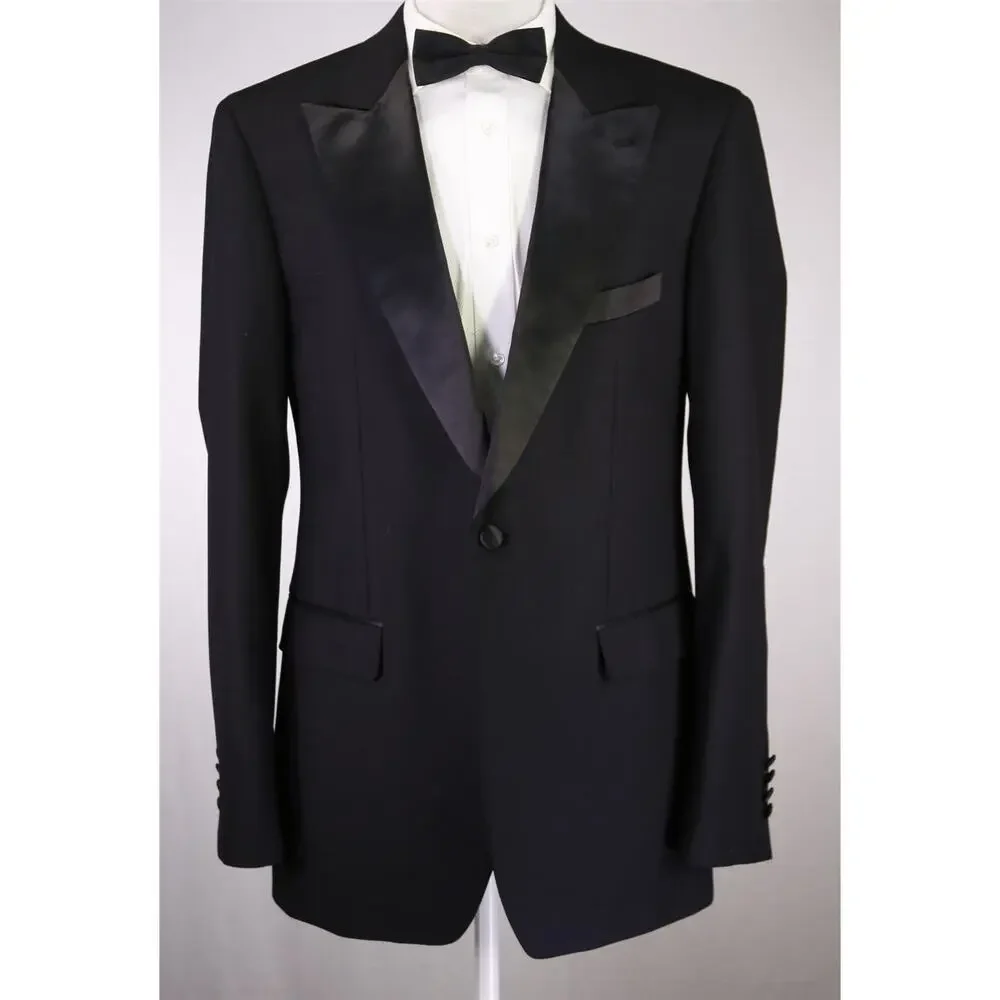 Alton Lane Tailored Fit Black Peak Lapel Tuxedo Wedding Formal Blazer Jacket 44L